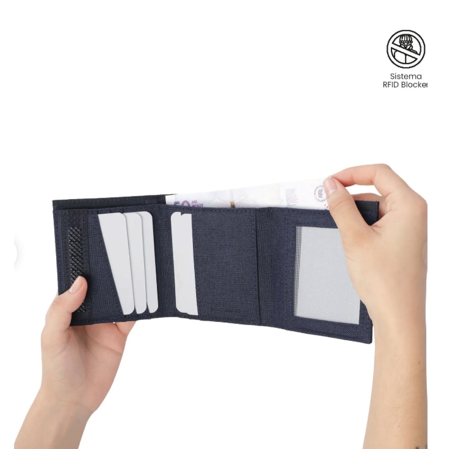 Billetera Totto para Hombre Riva Grande Azul – Con Protección RFID Blocker, Cierre en Velcro y Material Reciclado