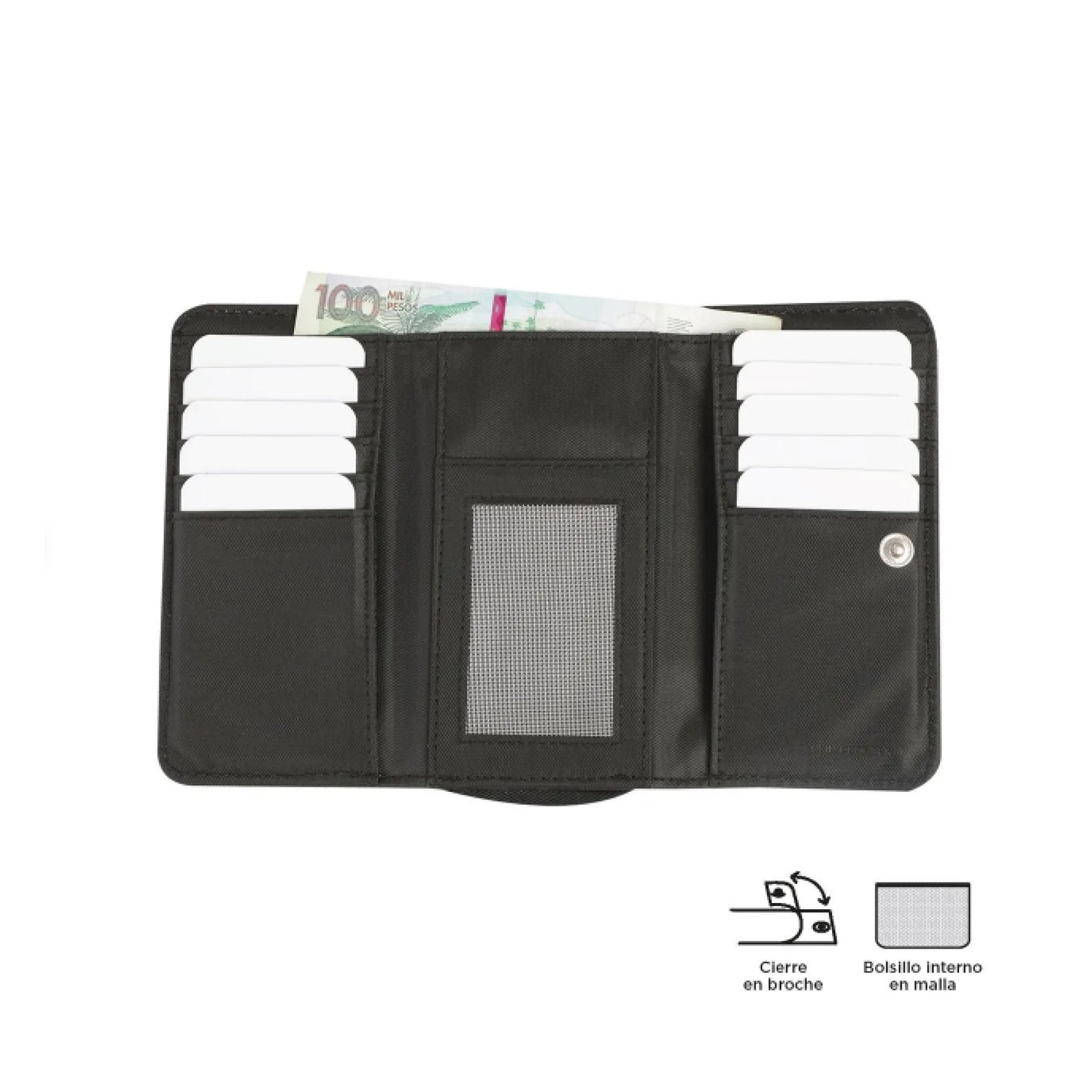Billetera Totto Grande para Mujer Texture Var – Con Protección RFID Blocker y 16 Organizadores – Negra
