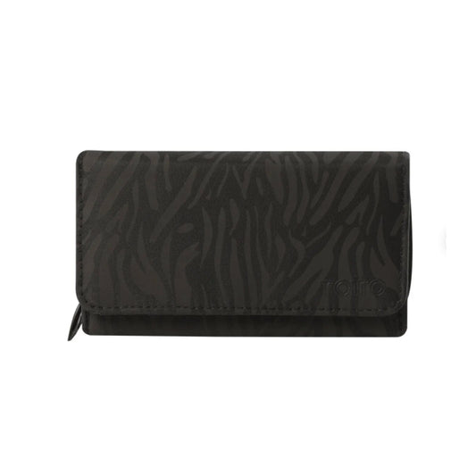 Billetera Totto Grande para Mujer Texture Var – Con Protección RFID Blocker y 16 Organizadores – Negra