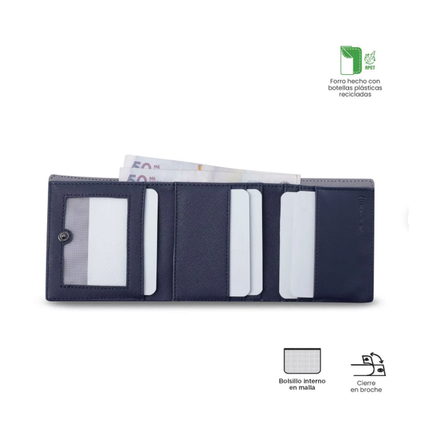 Billetera Totto para Hombre Saffiano Aqi Azul – Con Protección RFID Blocker, Cierre de Broche y Diseño Compacto