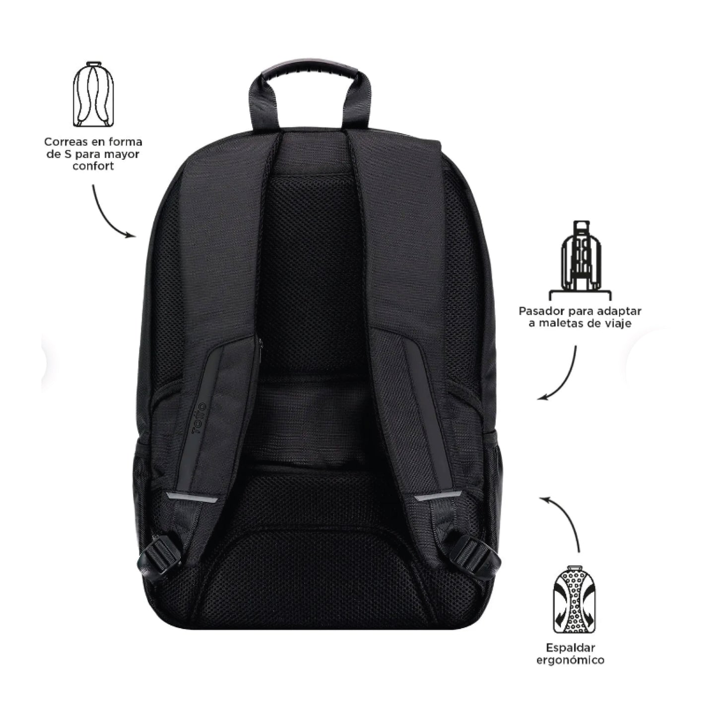 Mochila Totto Berton Porta Laptop 15" Antirrobo - Morral Ejecutivo con Bolsillo Secreto | Negro