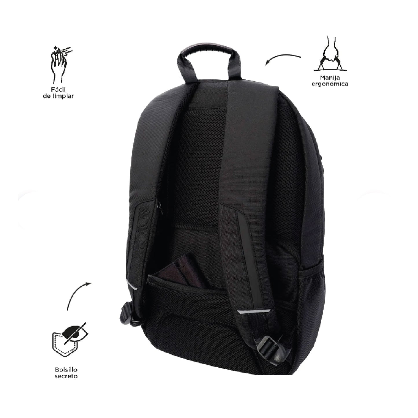 Mochila Totto Berton Porta Laptop 15" Antirrobo - Morral Ejecutivo con Bolsillo Secreto | Negro