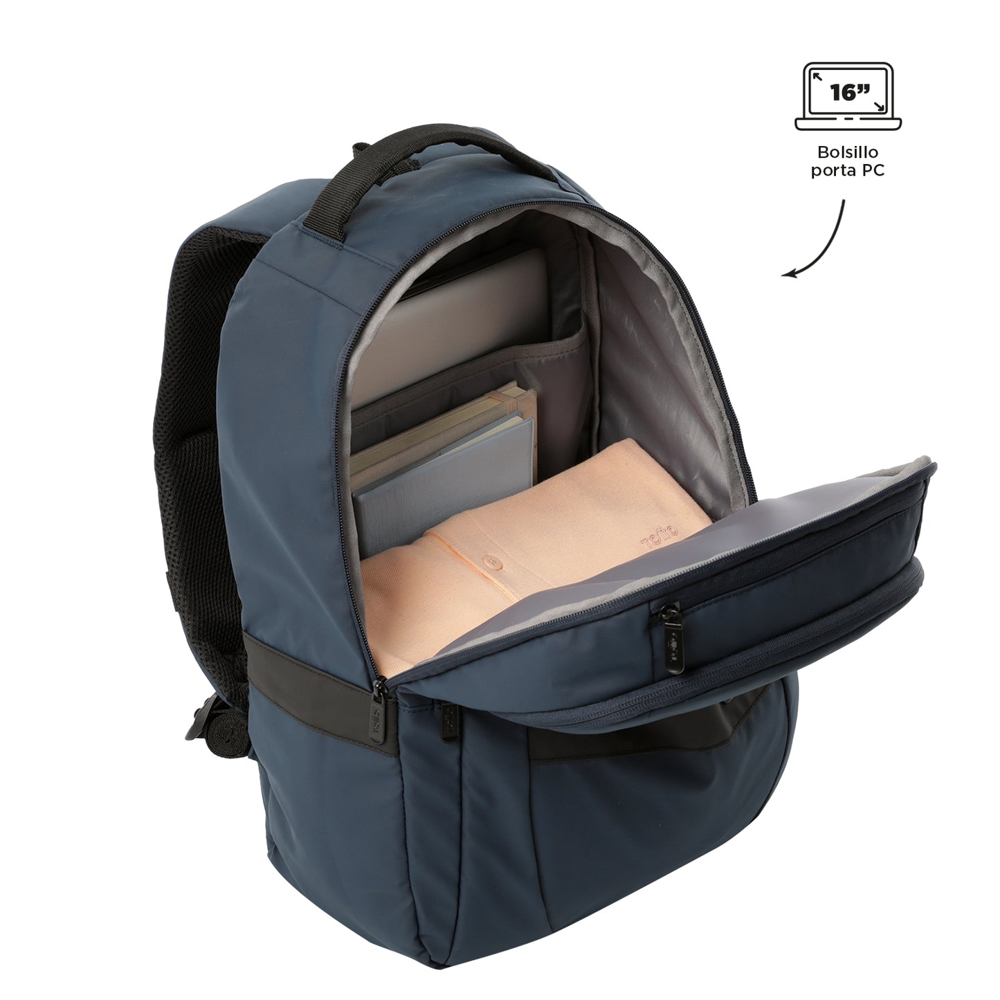 Mochila Totto Ejecutiva Wivetto Azul - Porta Laptop 14" y Tablet 10" | Mochila Ergonómica AirMesh