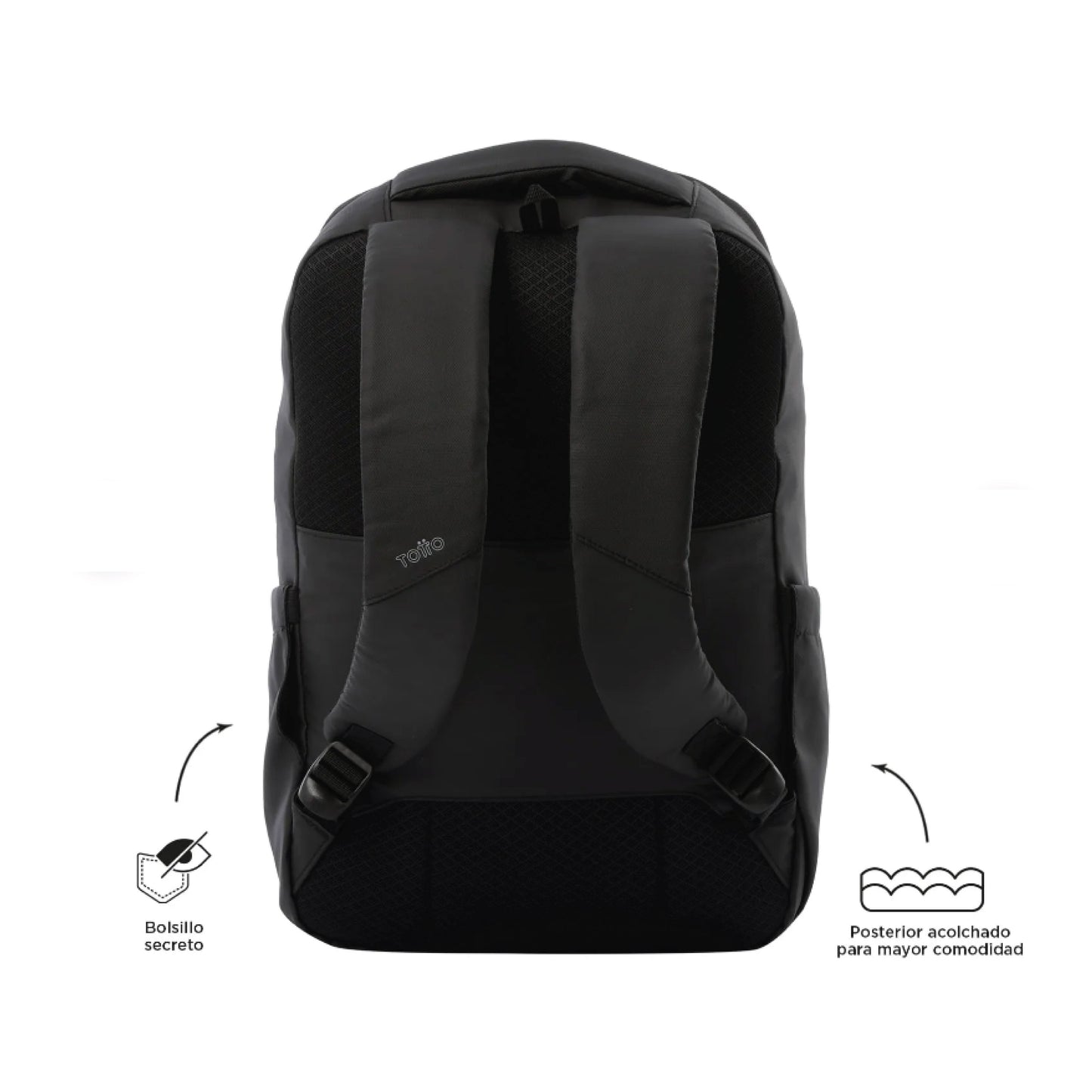 Mochila Totto Storm Porta Laptop 16" - Morral Negro con Acabado Rubber Fácil de Limpiar