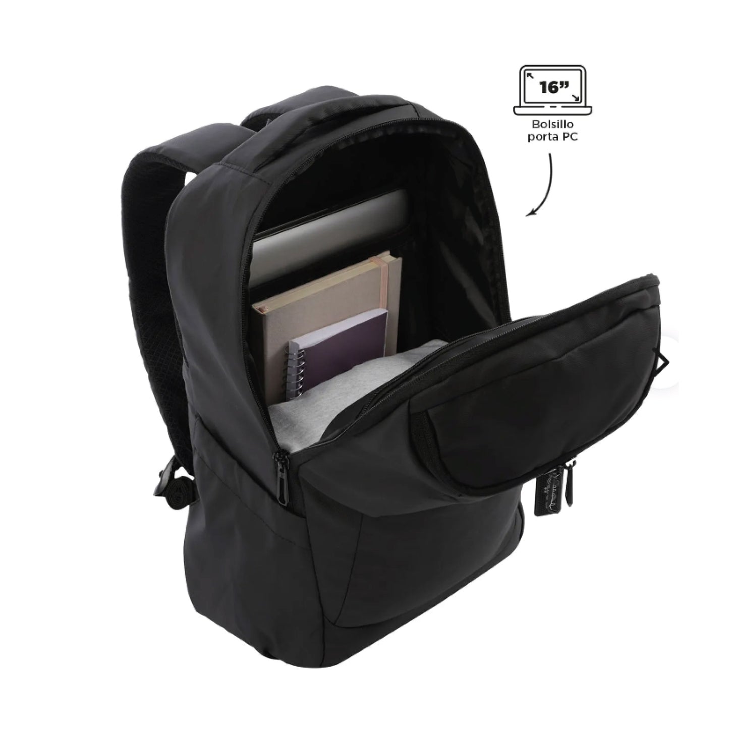 Mochila Totto Storm Porta Laptop 16" - Morral Negro con Acabado Rubber Fácil de Limpiar