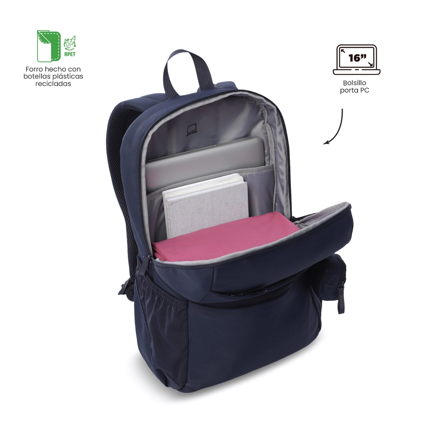 Mochila Totto Mujer Suzuka Azul - Porta Laptop 16" Ecológica RPET | Morral de Viaje y Oficina