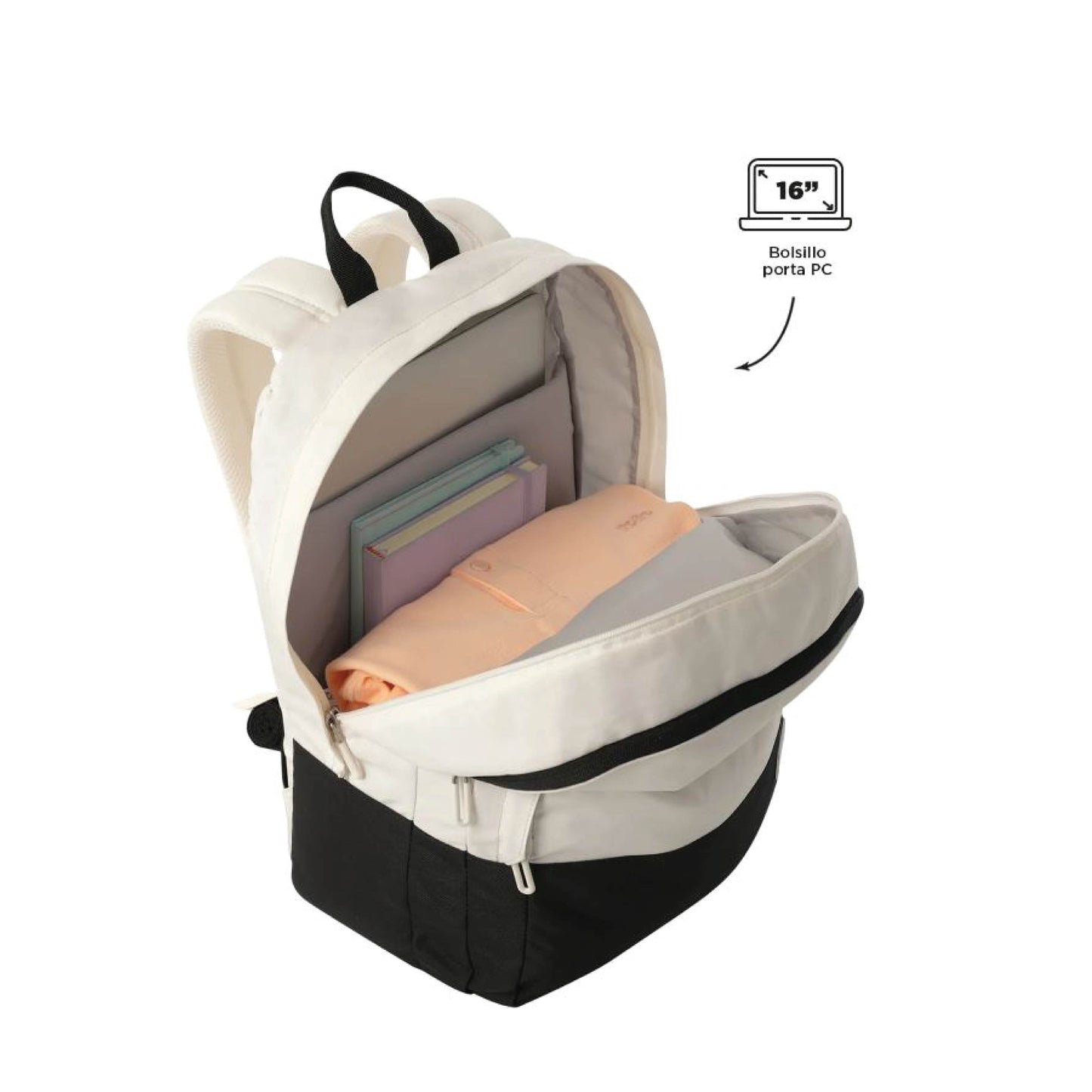 Mochila Totto Porta PC 16" Toluca 2.0 Color Blanco y negro